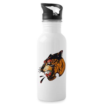Tigerkopf Old School Tattoo Stil - Trinkflasche mit integriertem Trinkhalm - Weiß - Rechts