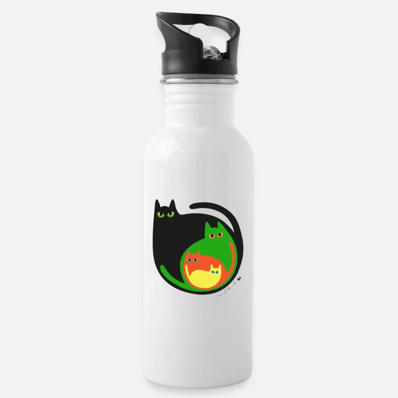 Runde farbige Katzen Abbildung - Trinkflasche mit integriertem Trinkhalm - Weiß