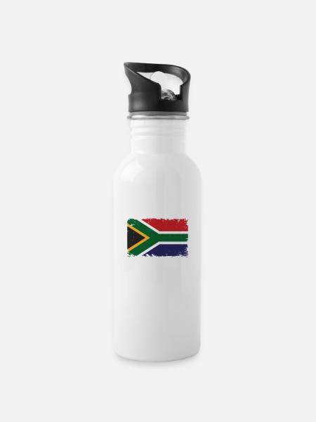 Süd Afrika Herzschlag Flagge Vintage Süd Afrika - Trinkflasche mit integriertem Trinkhalm - Weiß