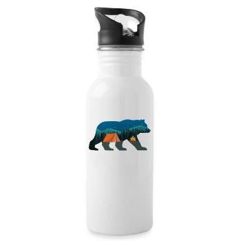 Camping Bear Tent With Forrest - Water bottle with straw - white - Right