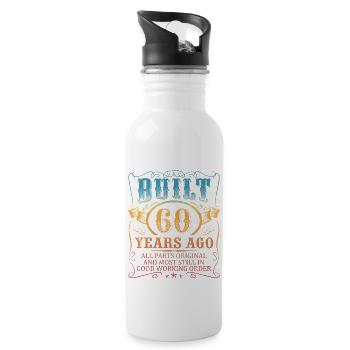 Funny 60th Birthday B-Day Saying Men Age 60 Years - Water bottle with straw - white - Right