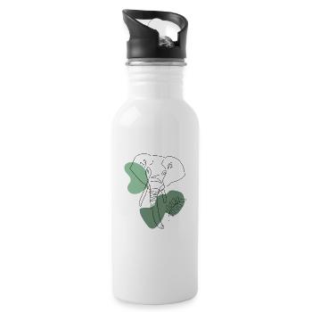 Elephant One Line Art Abstract Art Gift - Water bottle with straw - white - Right