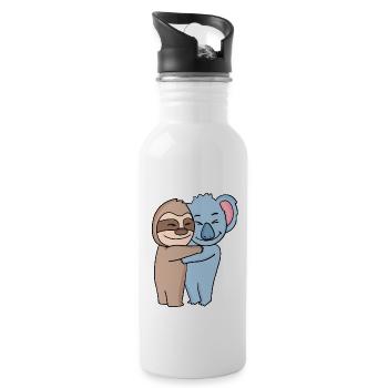 Faultier und Koala niedliche Tiere knuddeln - Trinkflasche mit integriertem Trinkhalm - Weiß - Rechts