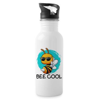 Kühle Biene - Trinkflasche mit integriertem Trinkhalm - Weiß - Rechts