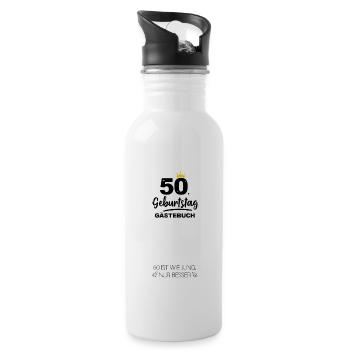 50. Geburtstag Gästebuch Geschenk - Trinkflasche mit integriertem Trinkhalm - Weiß - Rechts