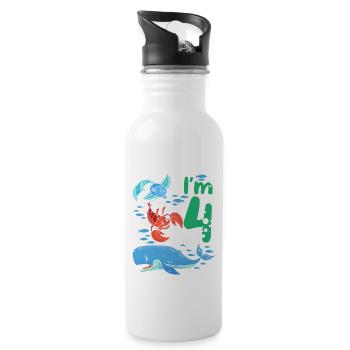 I'm 4 Children's Birthday Sea Creatures Birthday - Water bottle with straw - white - Right