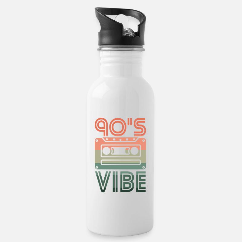 90's Vibe Nineties Retro Cassette - Water bottle with straw - white