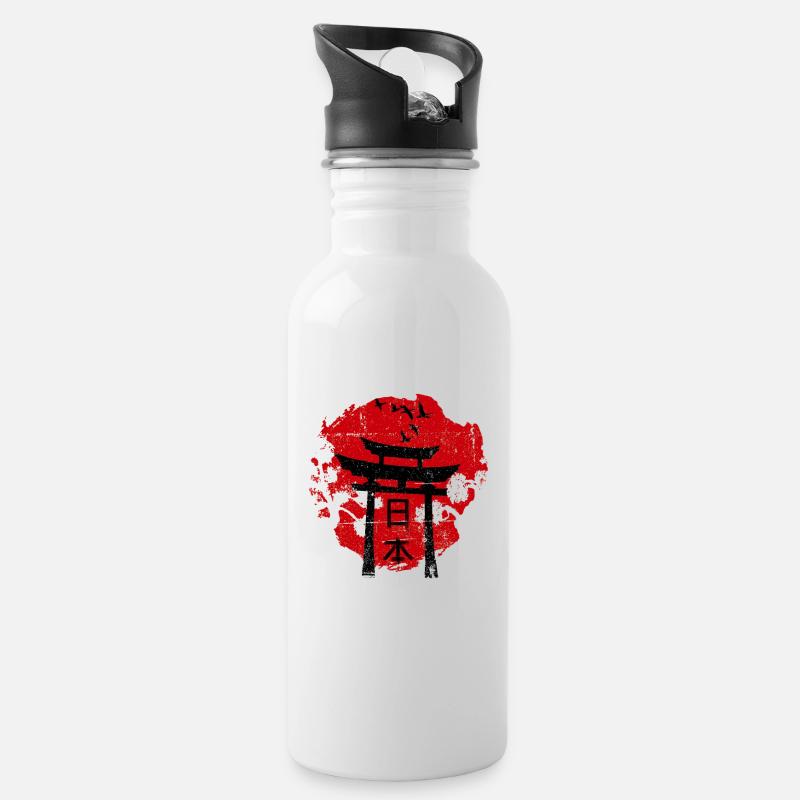 Japan Japanische Sonne mit Tempel - Trinkflasche mit integriertem Trinkhalm - Weiß