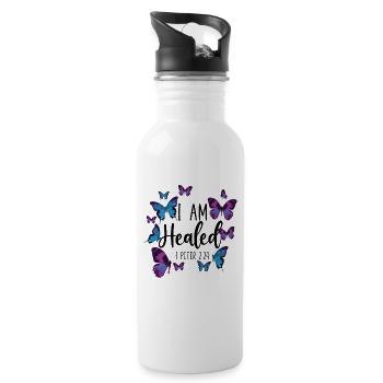 Christian Bible Verse Butterfly I - Water bottle with straw - white - Right