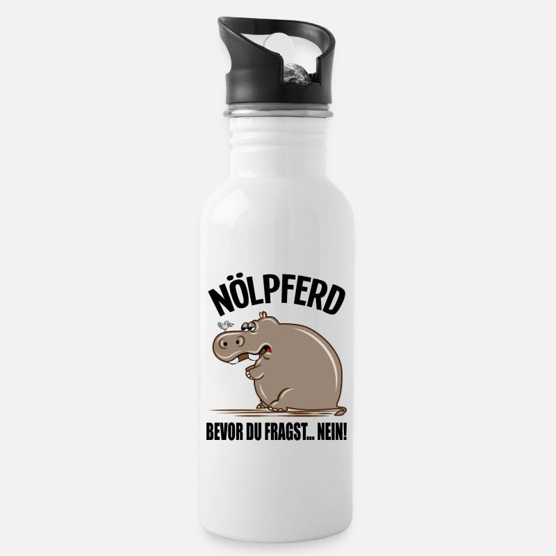 Lustige Sprüche Geschenke Nilpferd Nölpferd - Trinkflasche mit integriertem Trinkhalm - Weiß