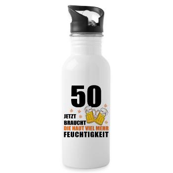 50 Geburtstag 50. Jubiläum 50 Ehrentag Bier Humor - Trinkflasche mit integriertem Trinkhalm - Weiß - Rechts