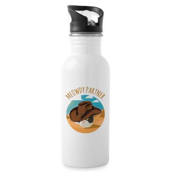 Meowdy Partner Funny Southern Cat Pun - Water bottle with straw - white - Right