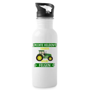 Landwirt Echte Helden fahren gelbe Felgen - Trinkflasche mit integriertem Trinkhalm - Weiß - Rechts