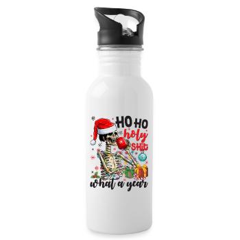 Ho Ho Holy What A Year Skeleton Drinking Coffee - Water bottle with straw - white - Right