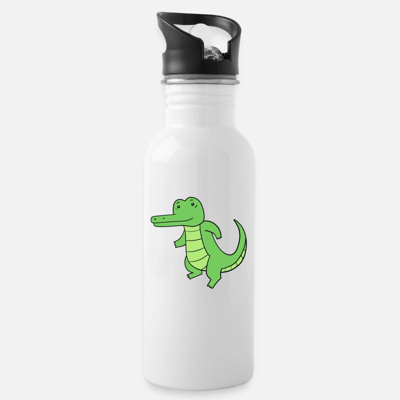 Krokodil - Trinkflasche mit integriertem Trinkhalm - Weiß