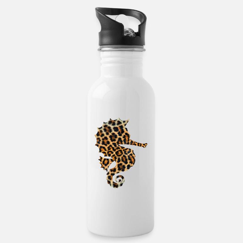 Seepferdchen Leopard Print - Trinkflasche mit integriertem Trinkhalm - Weiß