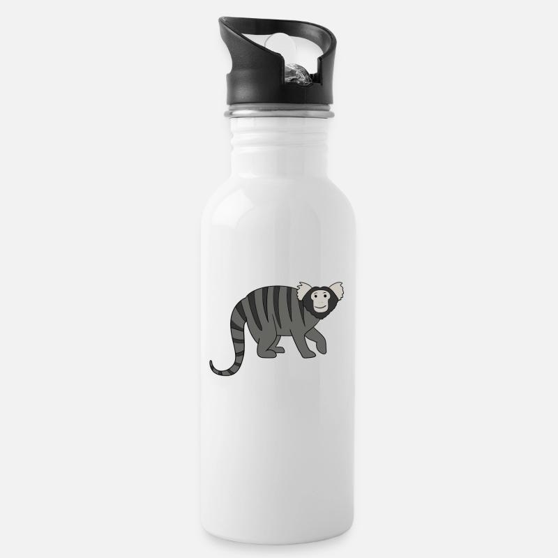 Marmosetten Affe - Trinkflasche mit integriertem Trinkhalm - Weiß