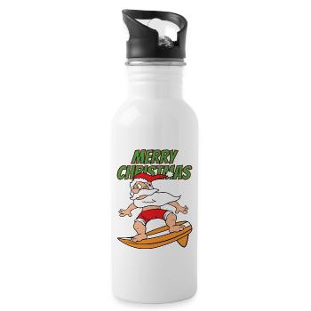 Merry Christmas Weihnachtsmann Surfen - Trinkflasche mit integriertem Trinkhalm - Weiß - Rechts