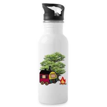 Hippie Bauwagen Natur Wildnis Katze Hütte Haus - Trinkflasche mit integriertem Trinkhalm - Weiß - Rechts