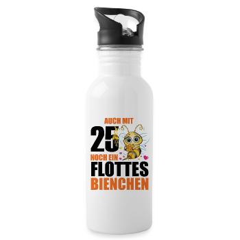 25 Geburtstag Frauen Geschenk lustig Biene Imker - Trinkflasche mit integriertem Trinkhalm - Weiß - Rechts