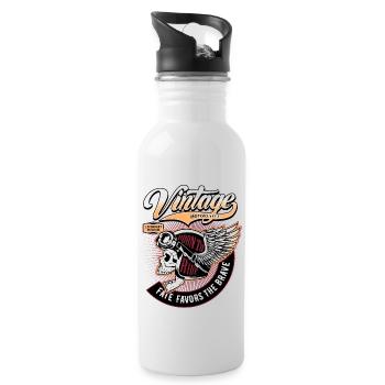 Biker Skull Vintage Motorcycles - Trinkflasche mit integriertem Trinkhalm - Weiß - Rechts