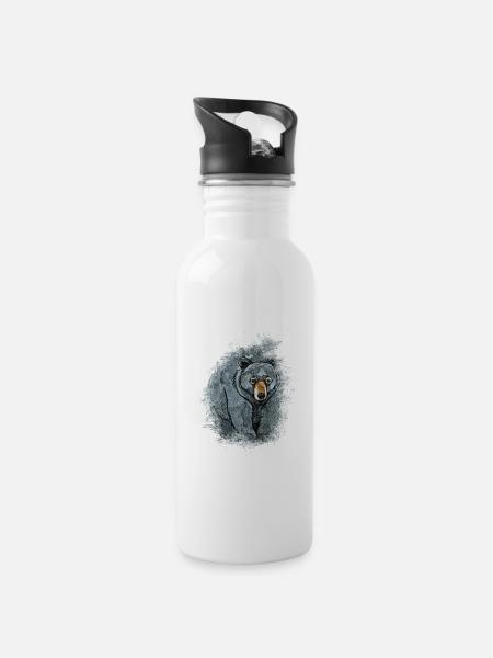 Amerikanischer Schwarzbär - Trinkflasche mit integriertem Trinkhalm - Weiß