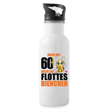 60 Geburtstag Frauen Geschenk lustig Biene Imker - Trinkflasche mit integriertem Trinkhalm - Weiß - Rechts