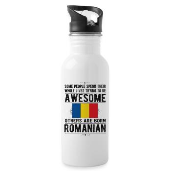 Proud Romanian Romania Flag Of Romanian Origin - Water bottle with straw - white - Right
