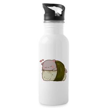 Mignon Sushi Chat Japonais Drôle Kawaii Kitty Amant - Gourde avec paille intégrée - blanc - Droite