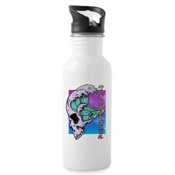 Kaganawa Great Wave Pastel Goth Skull Vaporwave - Water bottle with straw - white - Right