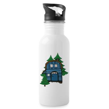 Freak Naturliebhaber Bauwagen Camping Haus Hütte - Trinkflasche mit integriertem Trinkhalm - Weiß - Rechts