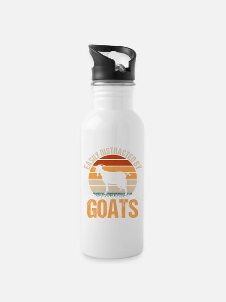 Easily Distracted By Goats - Trinkflasche mit integriertem Trinkhalm - Weiß