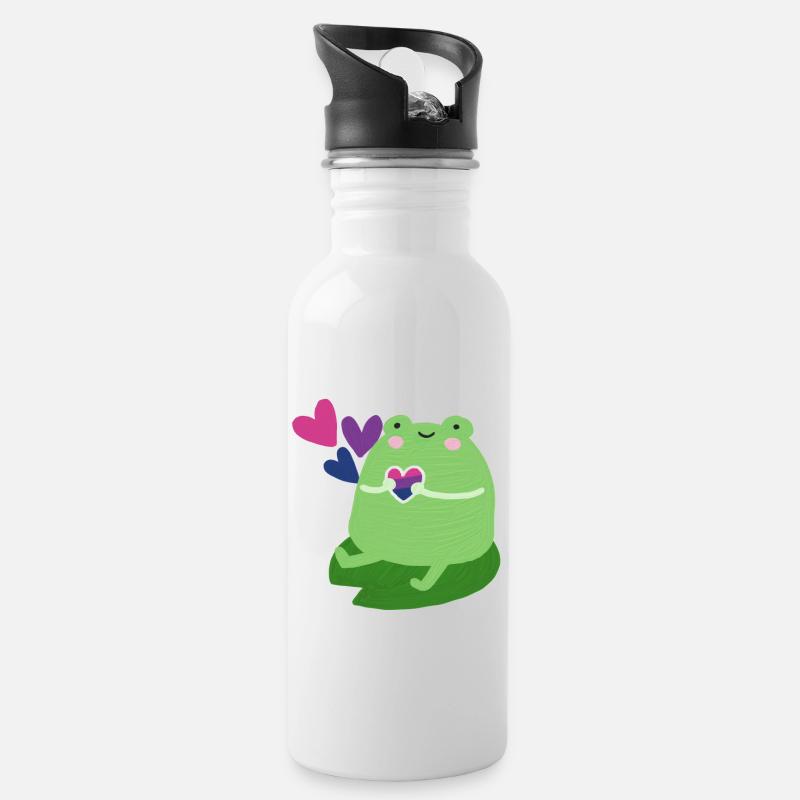Süßer Frosch mit bisexuellen pride Flaggen Farben - Trinkflasche mit integriertem Trinkhalm - Weiß