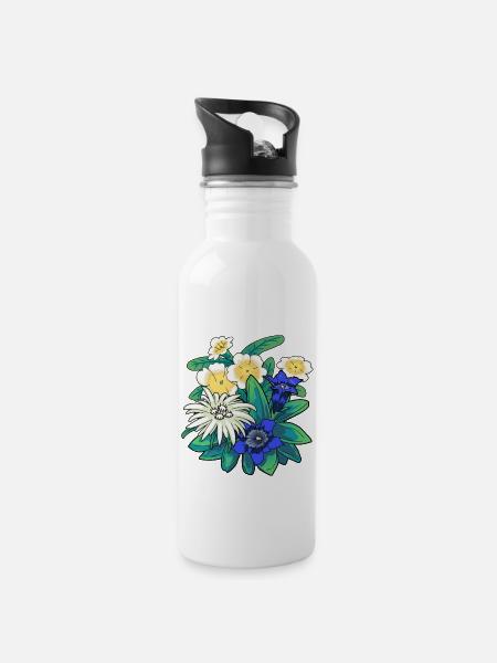 Autriche Fleurs Fleurs Montagnes Montagnes Nature Flore - Gourde avec paille intégrée - blanc