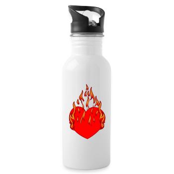 Heart, Fire, Flame, Inferno, Love, Love, Relationship, - Water bottle with straw - white - Right