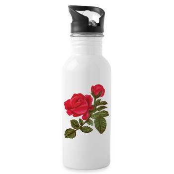 Rose Aquarelle peinte à la main - Gourde avec paille intégrée - blanc - Droite