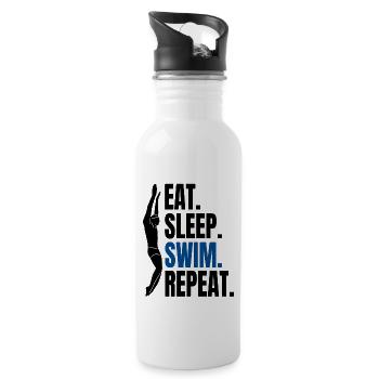 Eat Sleep Swim Repeat - Schwimmen Schwimmer - Trinkflasche mit integriertem Trinkhalm - Weiß - Rechts