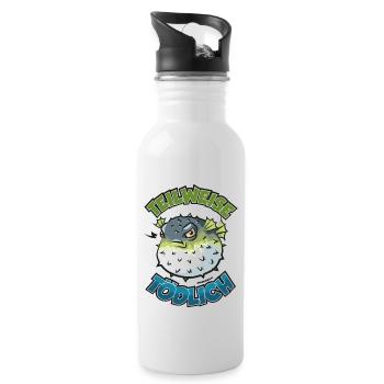 Puffer Fish Partly Deadly Cartoon Comic - Water bottle with straw - white - Right