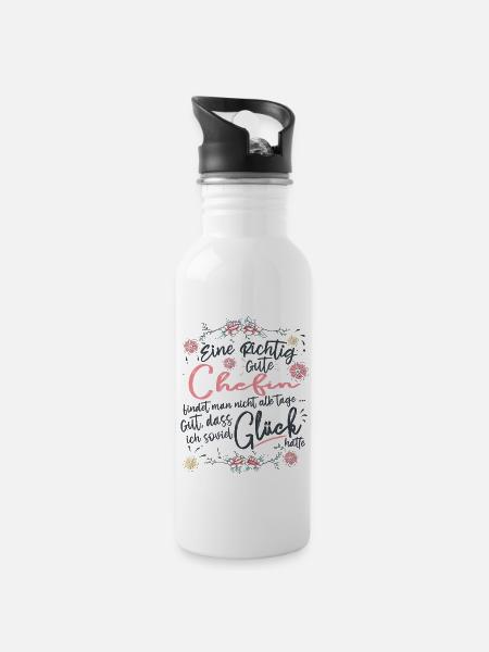 Chefin - Trinkflasche mit integriertem Trinkhalm - Weiß