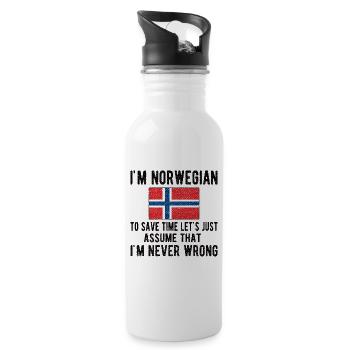 Norwegian Norway origin Norwegian flag - Water bottle with straw - white - Right