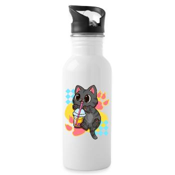 Cute Cat Boba Tea Bubble Tea Japanese Anime Kawaii - Water bottle with straw - white - Right