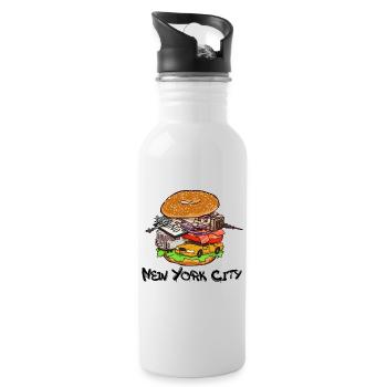 New York City Bagel mit allem NYC - Trinkflasche mit integriertem Trinkhalm - Weiß - Rechts