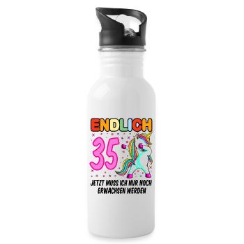 35. Geburtstag Einhorn 35 Jahre 35. Jubiläum Fun - Trinkflasche mit integriertem Trinkhalm - Weiß - Rechts