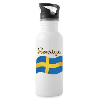 Die Flagge von Schweden Sverige - Trinkflasche mit integriertem Trinkhalm - Weiß - Rechts
