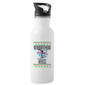 Funny Christmas Ski Lover Xmas Ugly Sweater Skiing - Water bottle with straw - white - Right