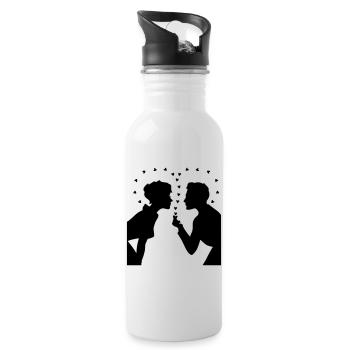 Love Silhouette – Valentine’s Day Couple Design - Trinkflasche mit integriertem Trinkhalm - Weiß - Rechts