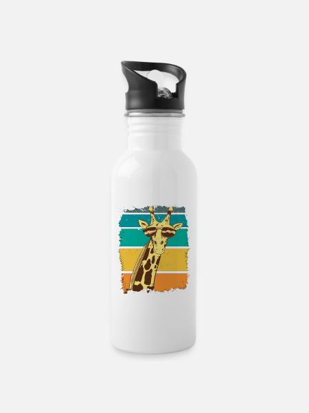 Vintage Giraffe Retro Giraffe Africa Animals Safari - Gourde avec paille intégrée - blanc