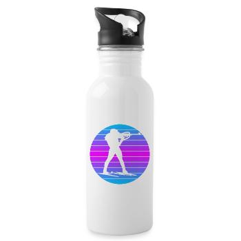 Skifahrer Vintage Wintersport Biathlon Retro Ski - Trinkflasche mit integriertem Trinkhalm - Weiß - Rechts