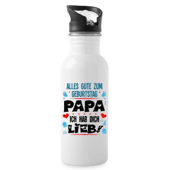 Papa Geburtstag Geschenk Geburtstagsgeschenk Kind - Trinkflasche mit integriertem Trinkhalm - Weiß - Rechts