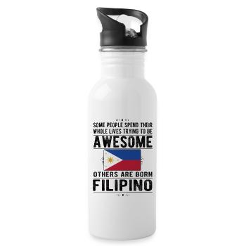 Proud Filipino born in Philippines flag - Water bottle with straw - white - Right